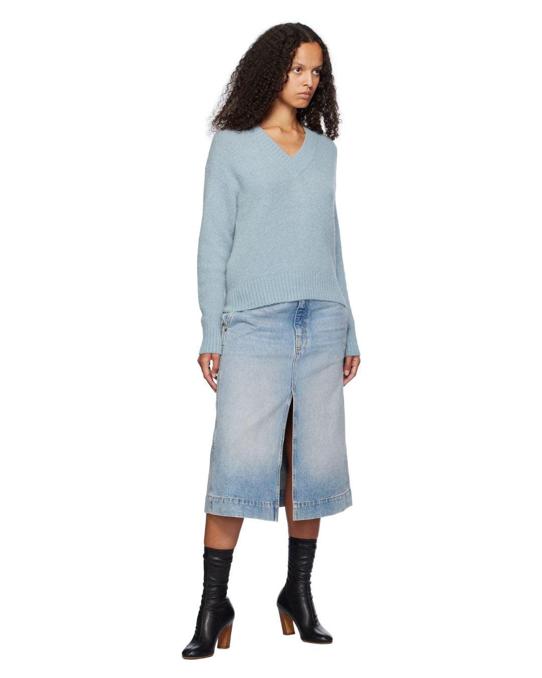Weekend Max Mara Visita V Neck Knit in Light Blue