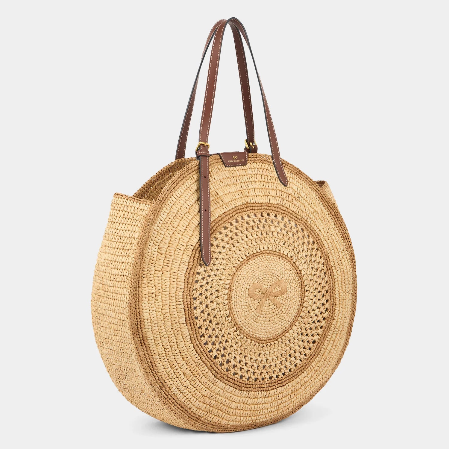 Anya Hindmarch Round Bow Tote in Natural Raffia