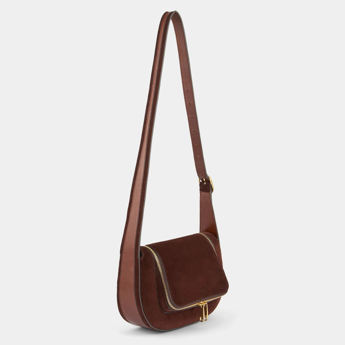 AH Small Vere Crossbody in Dark Cedar Suede, Vintage Calf