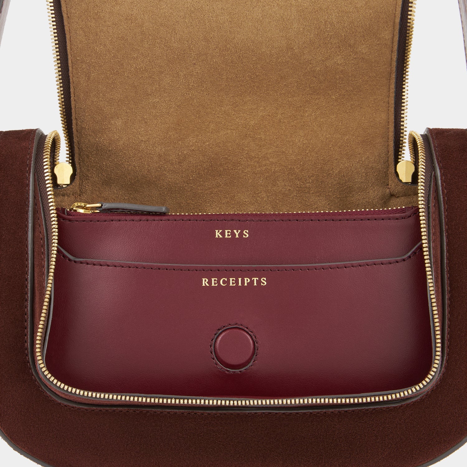 AH Small Vere Crossbody in Dark Cedar Suede, Vintage Calf