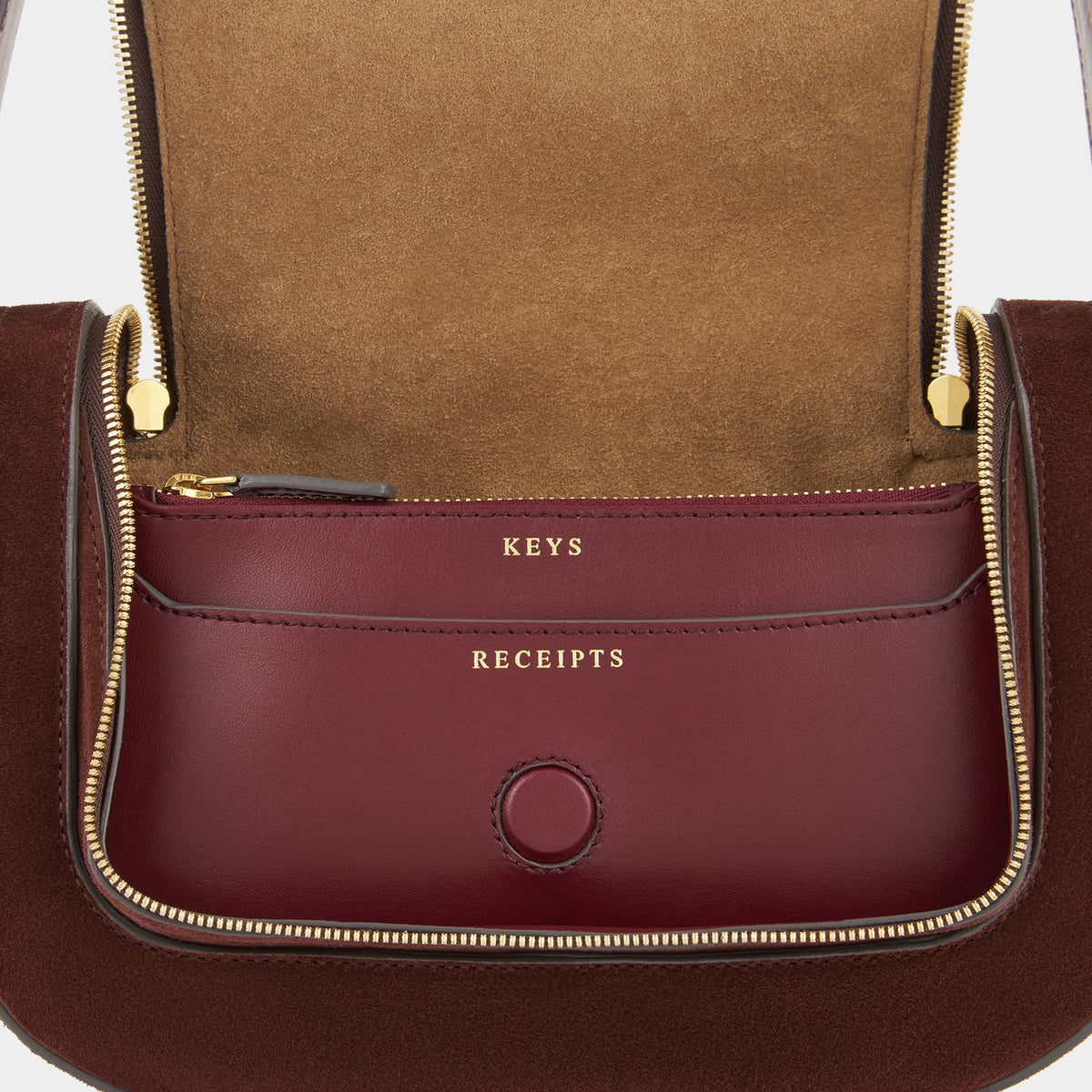 AH Small Vere Crossbody in Dark Cedar Suede, Vintage Calf