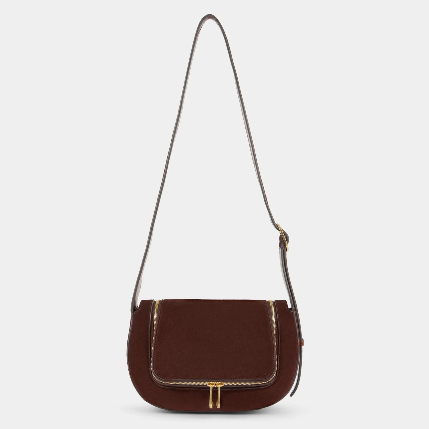 AH Small Vere Crossbody in Dark Cedar Suede, Vintage Calf