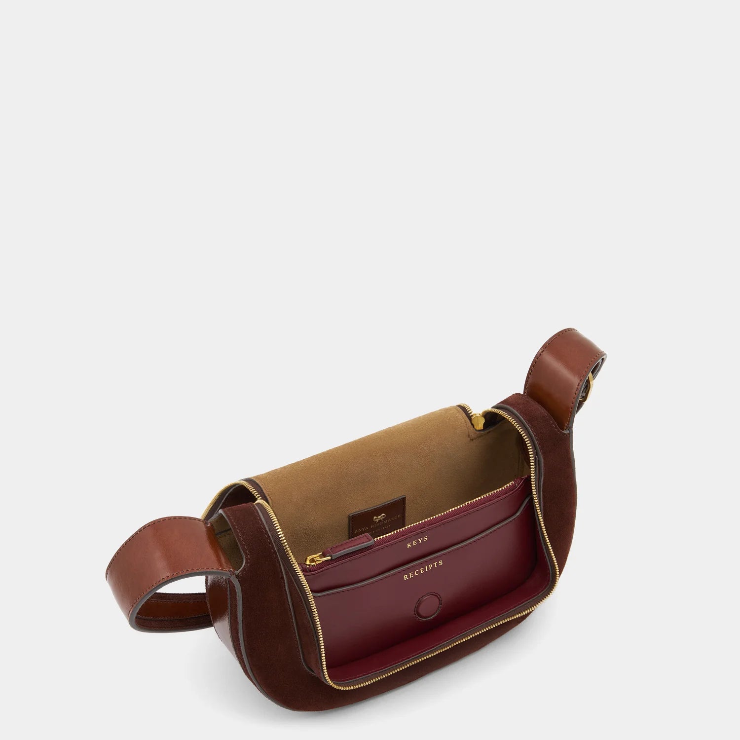 AH Small Vere Crossbody in Dark Cedar Suede, Vintage Calf
