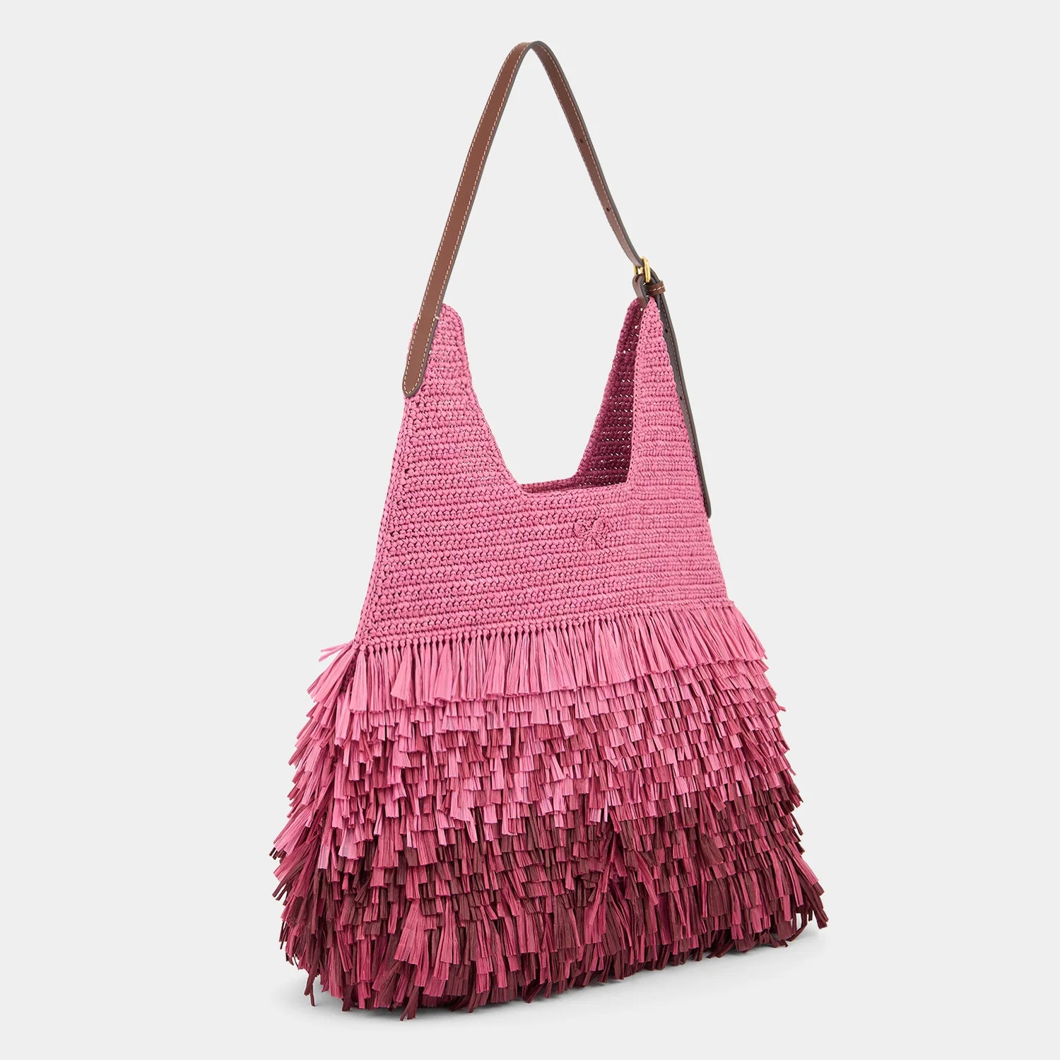 Anya Hindmarch Bow Hobo Bag Shag in Bubblegum Raffia