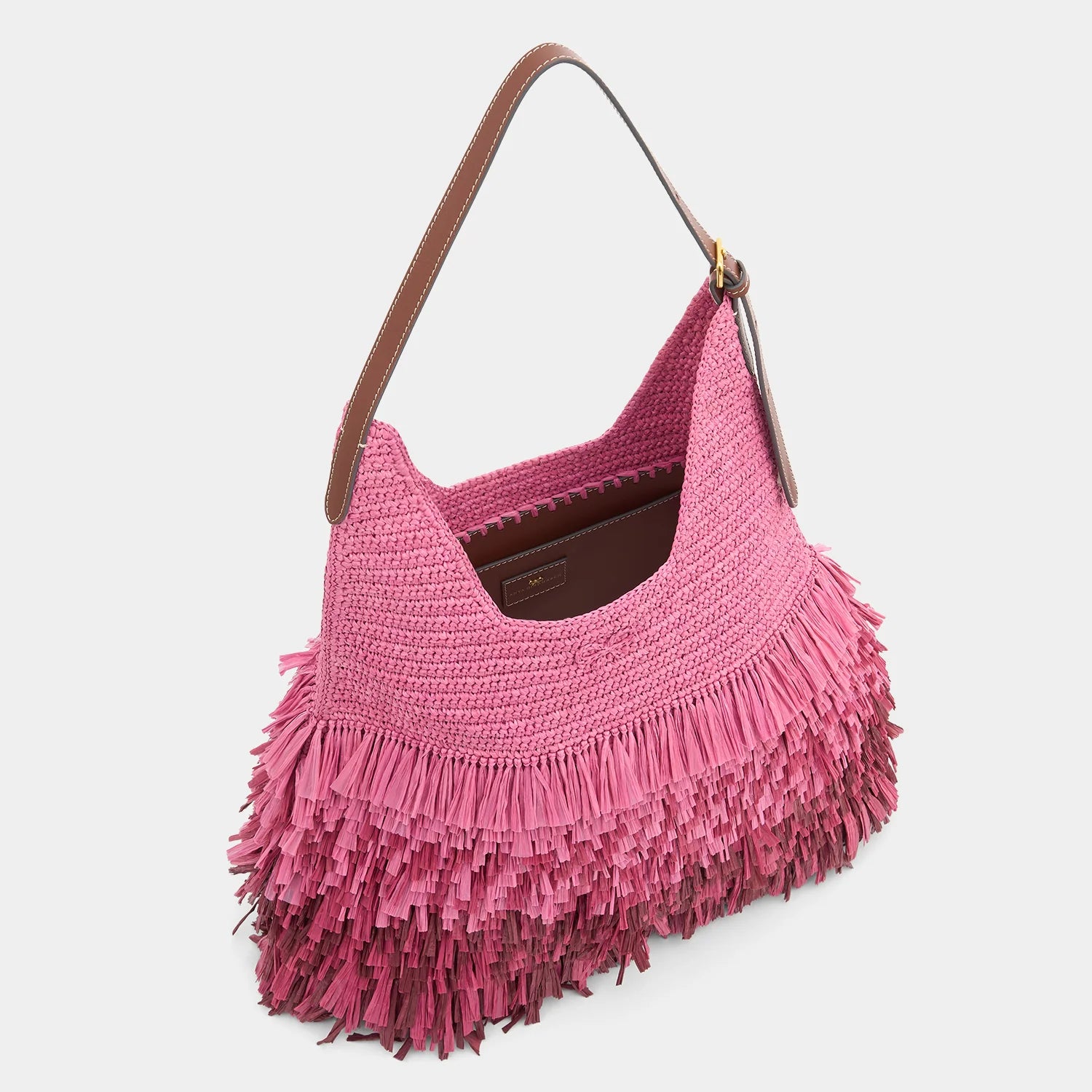Anya Hindmarch Bow Hobo Bag Shag in Bubblegum Raffia
