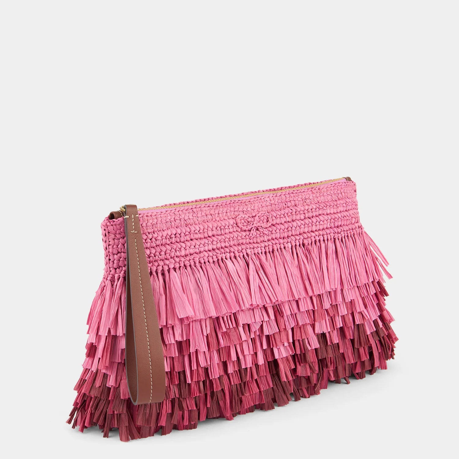 Anya Hindmarch Bow Clutch Shag in Bubblegum Raffia