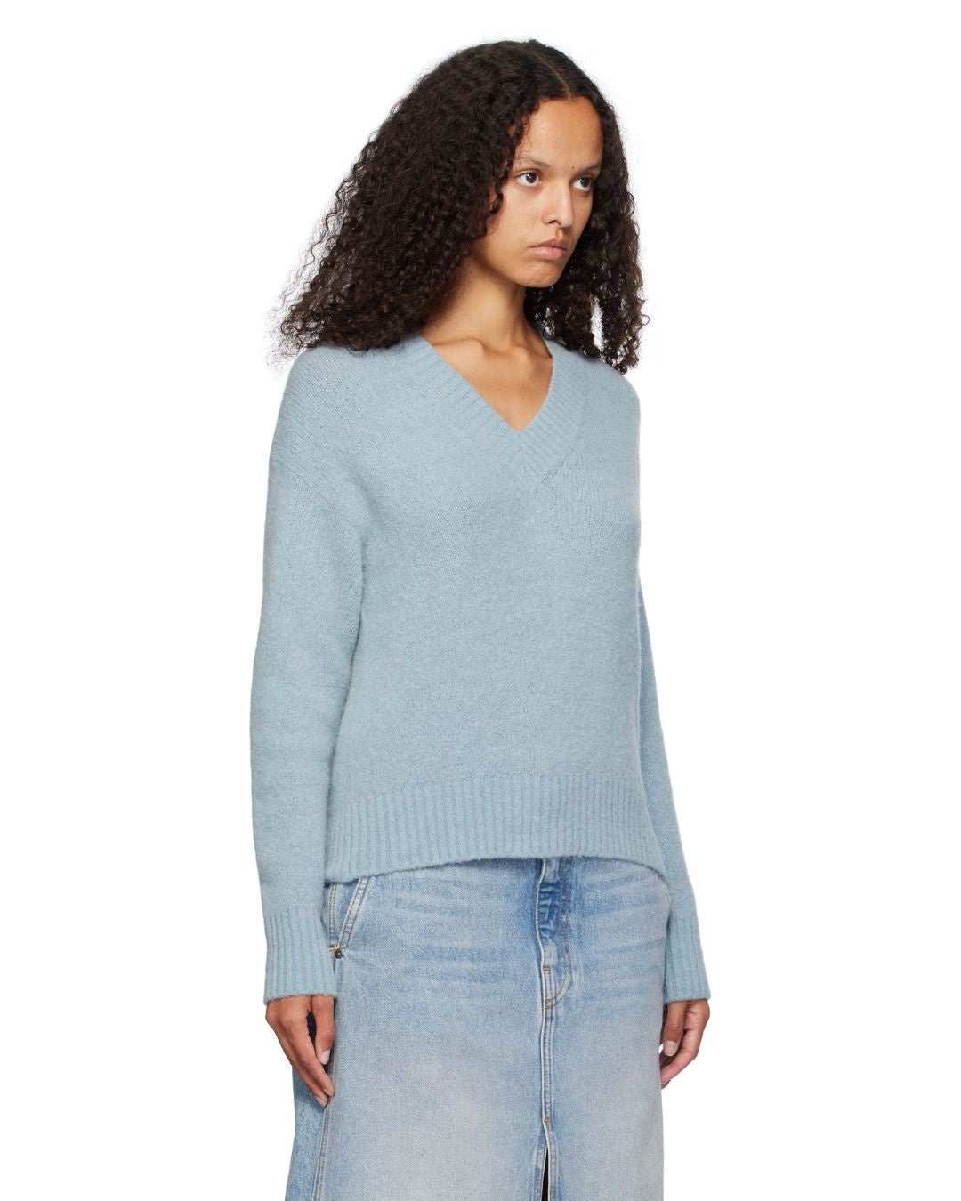 Weekend Max Mara Visita V Neck Knit in Light Blue