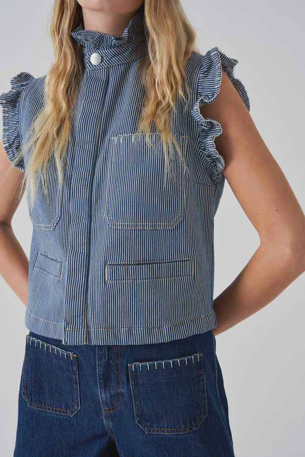S&M Pablo Waistcoat in Striped Denim