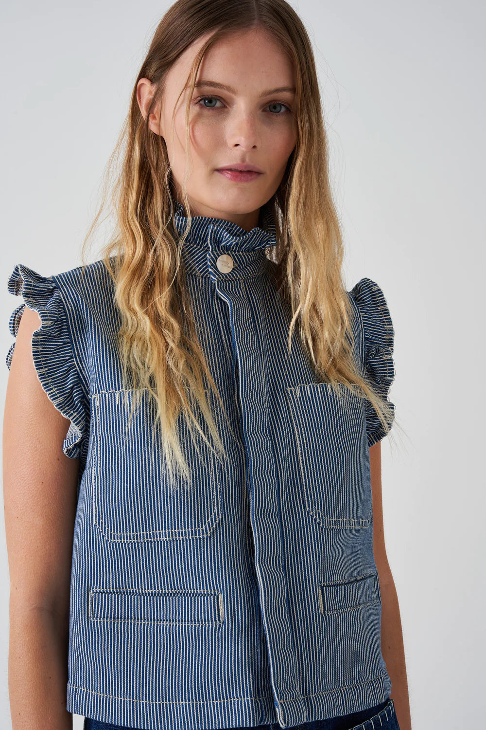 S&M Pablo Waistcoat in Striped Denim