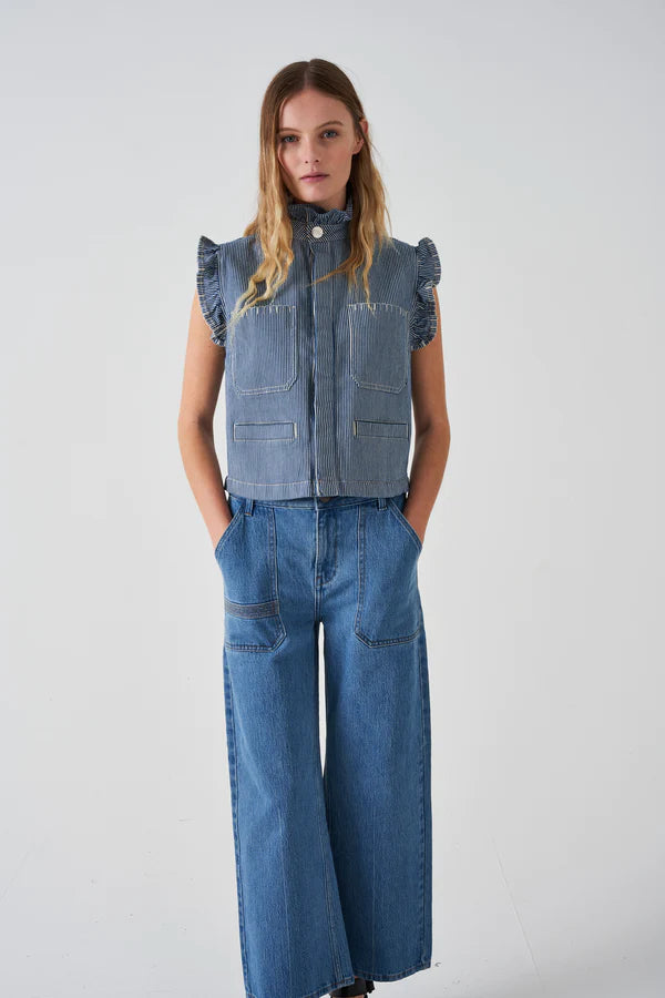 S&M Pablo Waistcoat in Striped Denim