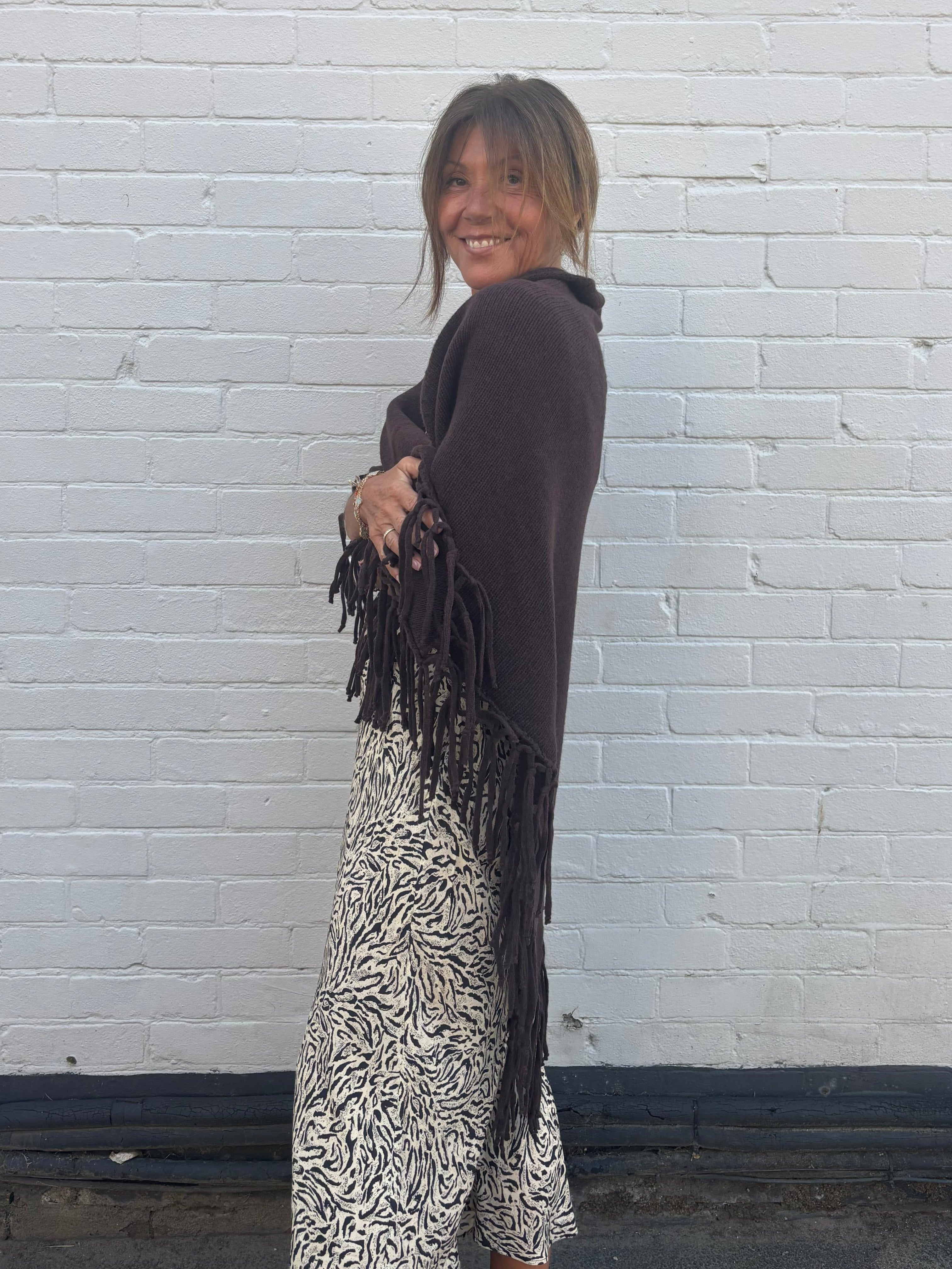 Weekend Max Mara Tornado Fringe Scarf in Chocolate