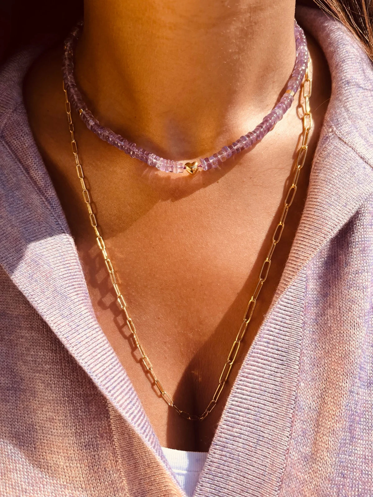 BON BON Amethyst Necklace with Gold Heart