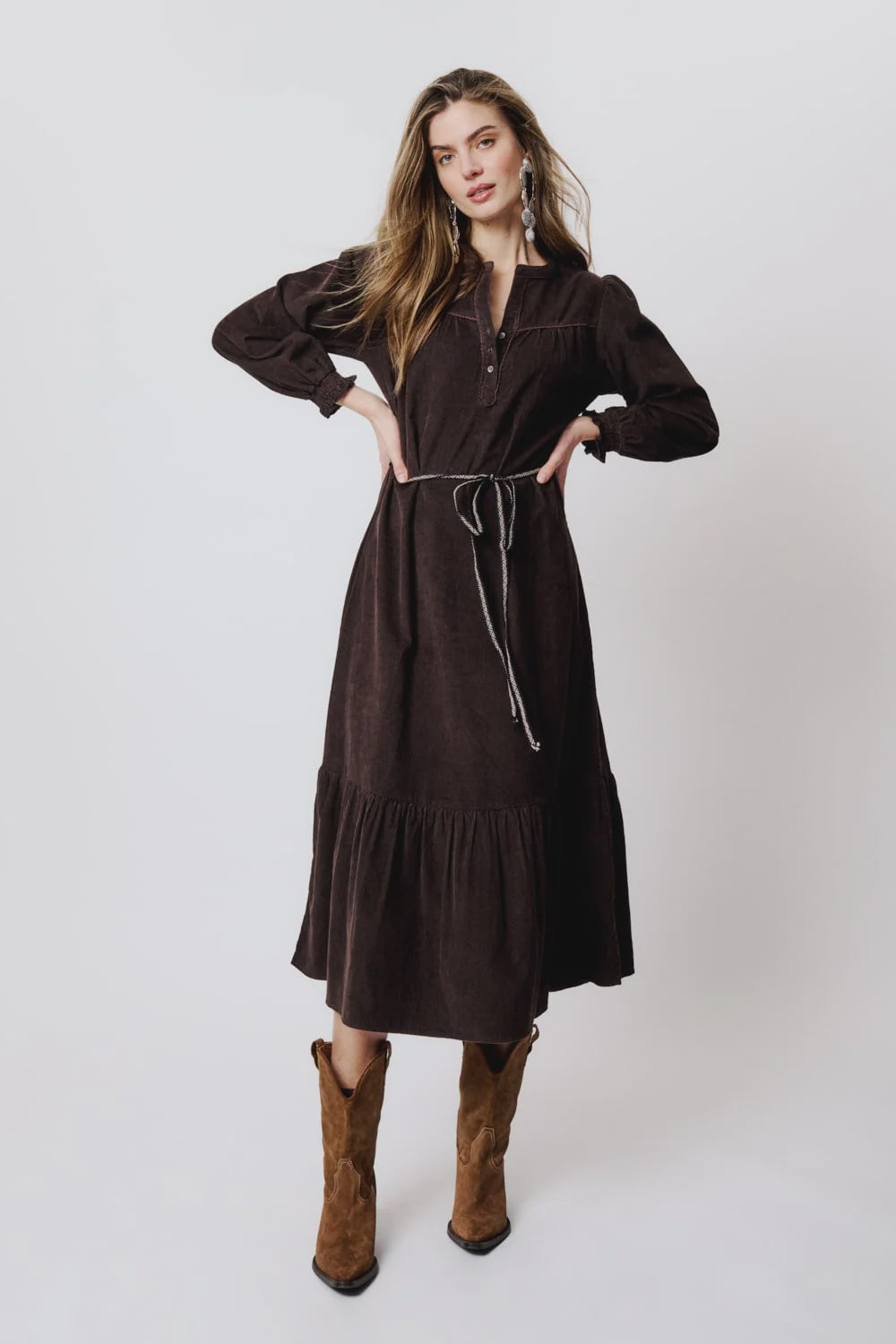 Moliin Tess Cord Dress in Black Coffee