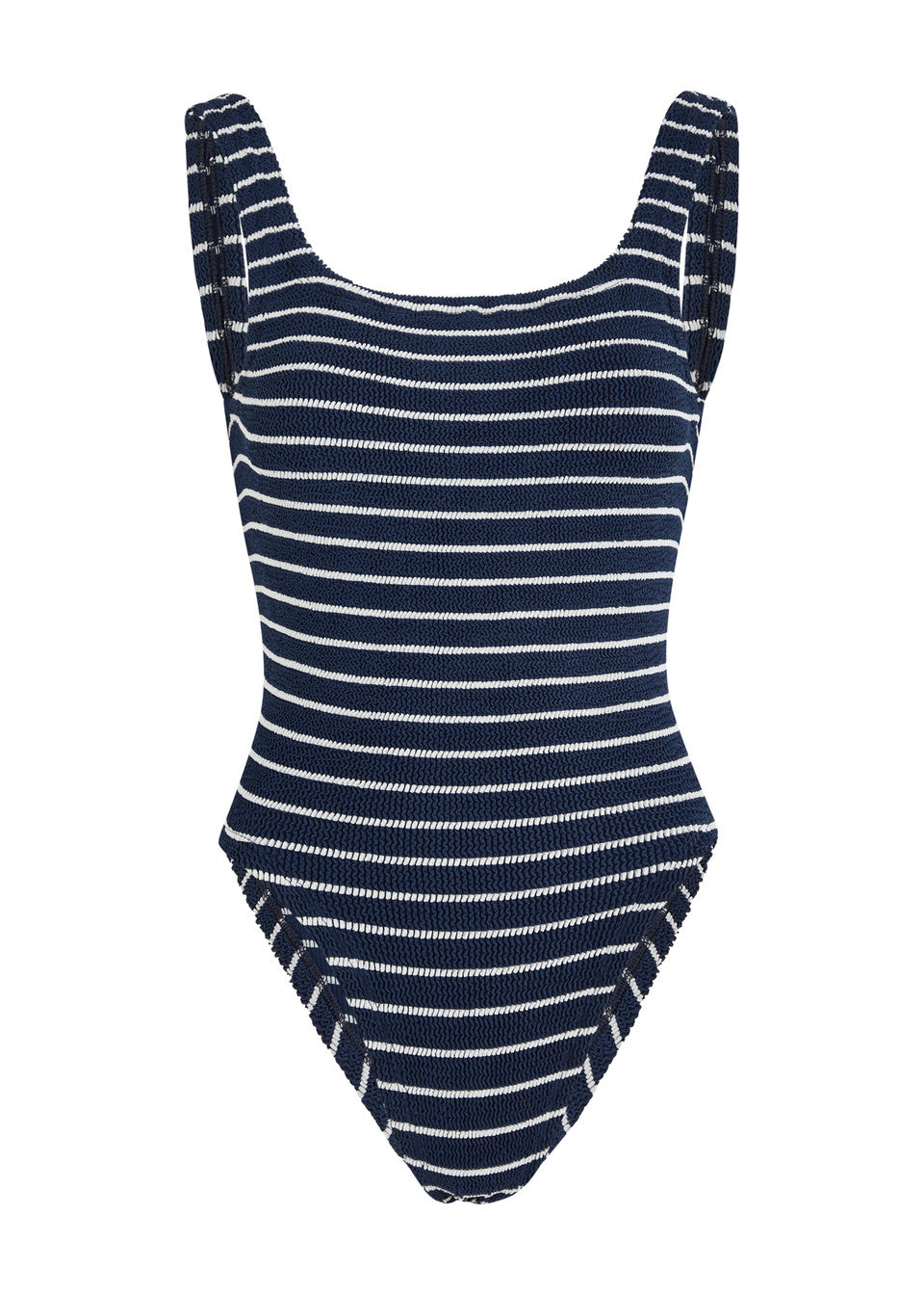 HUNZA G Square Neck Swim in Navy Stripe