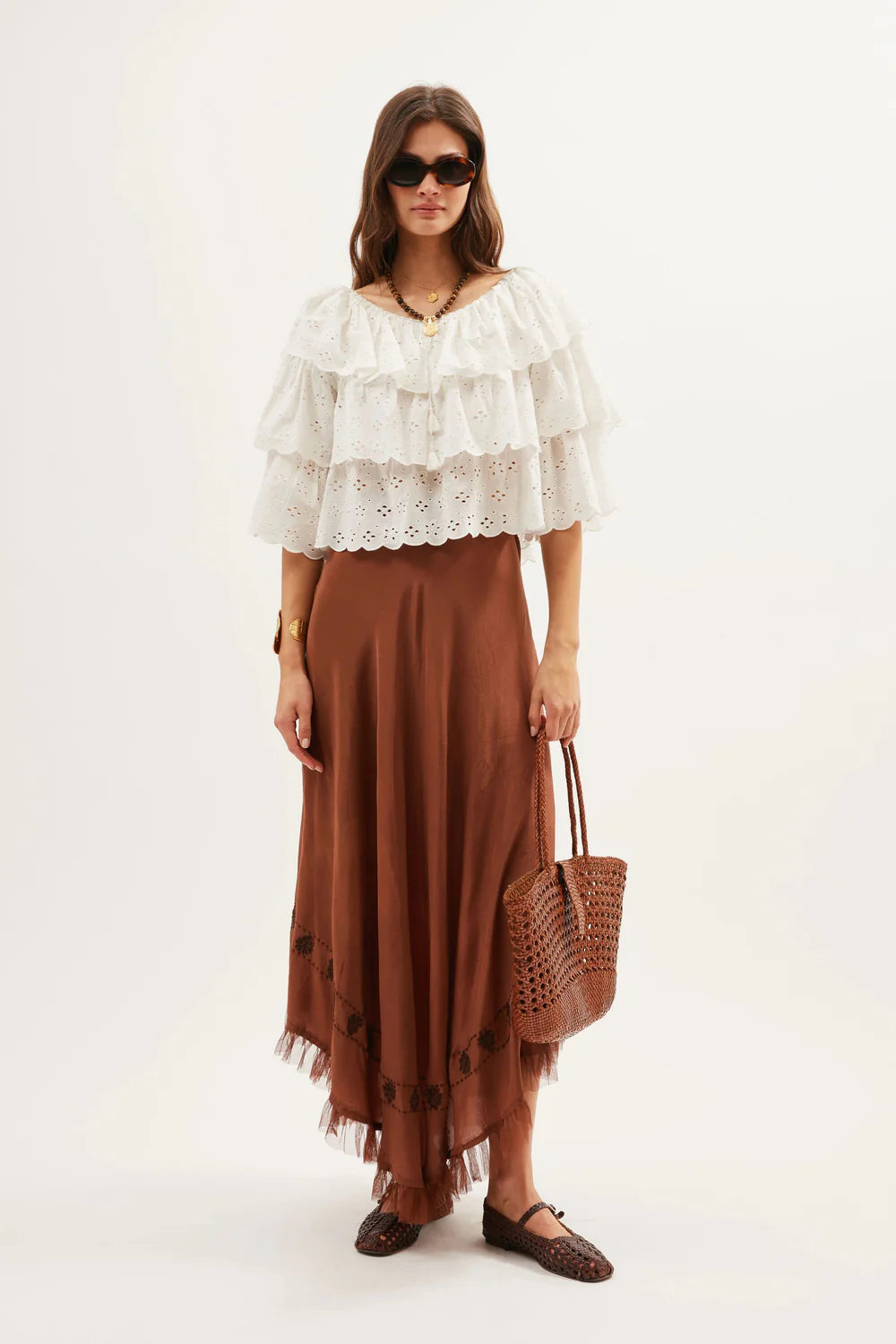 RIXO Caserta Top in Ivory
