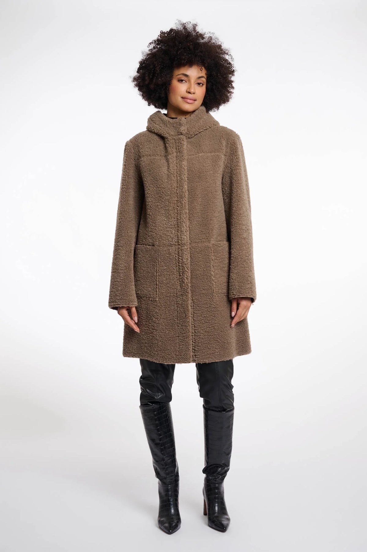 Rino & Pelle Alina Reversible Hooded Coat in Toffee