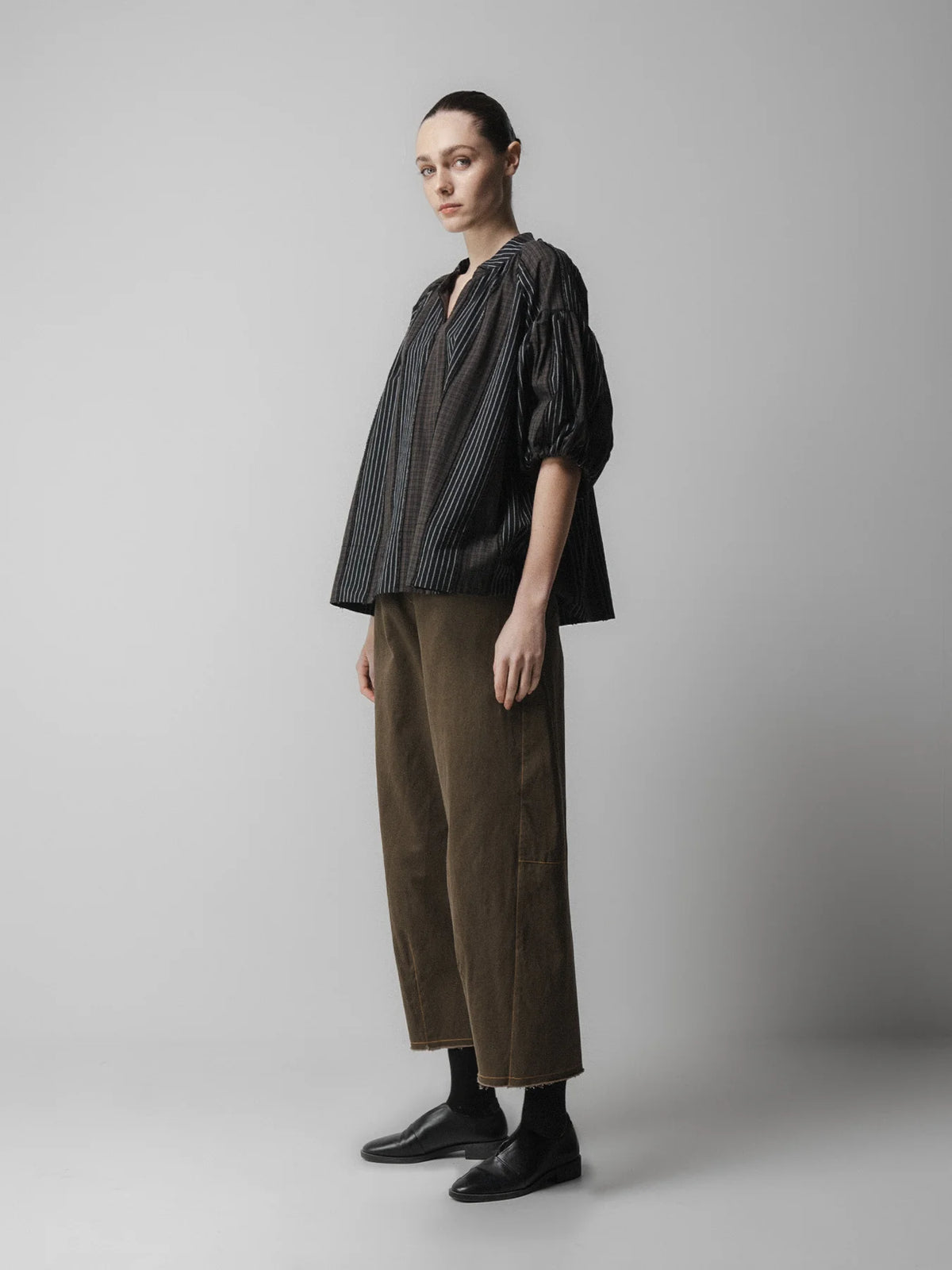 Emin + Paul Volume Blouse in Brown Check