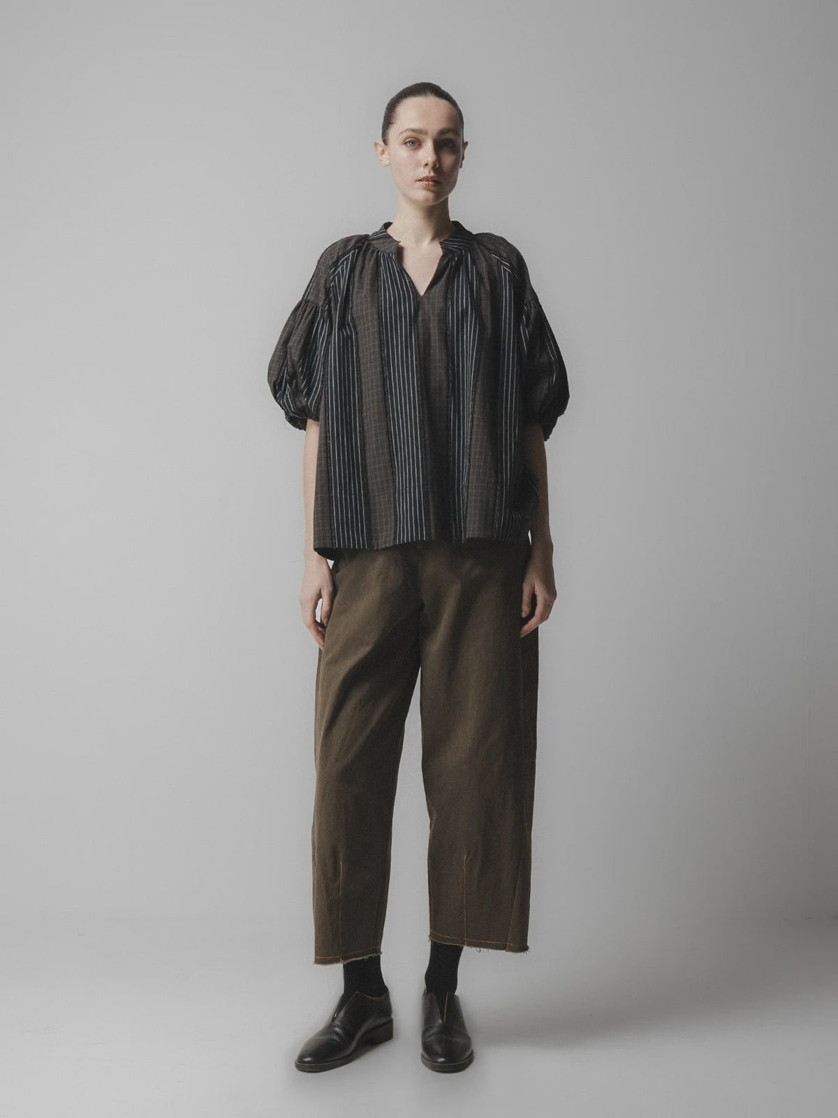 Emin + Paul Volume Blouse in Brown Check
