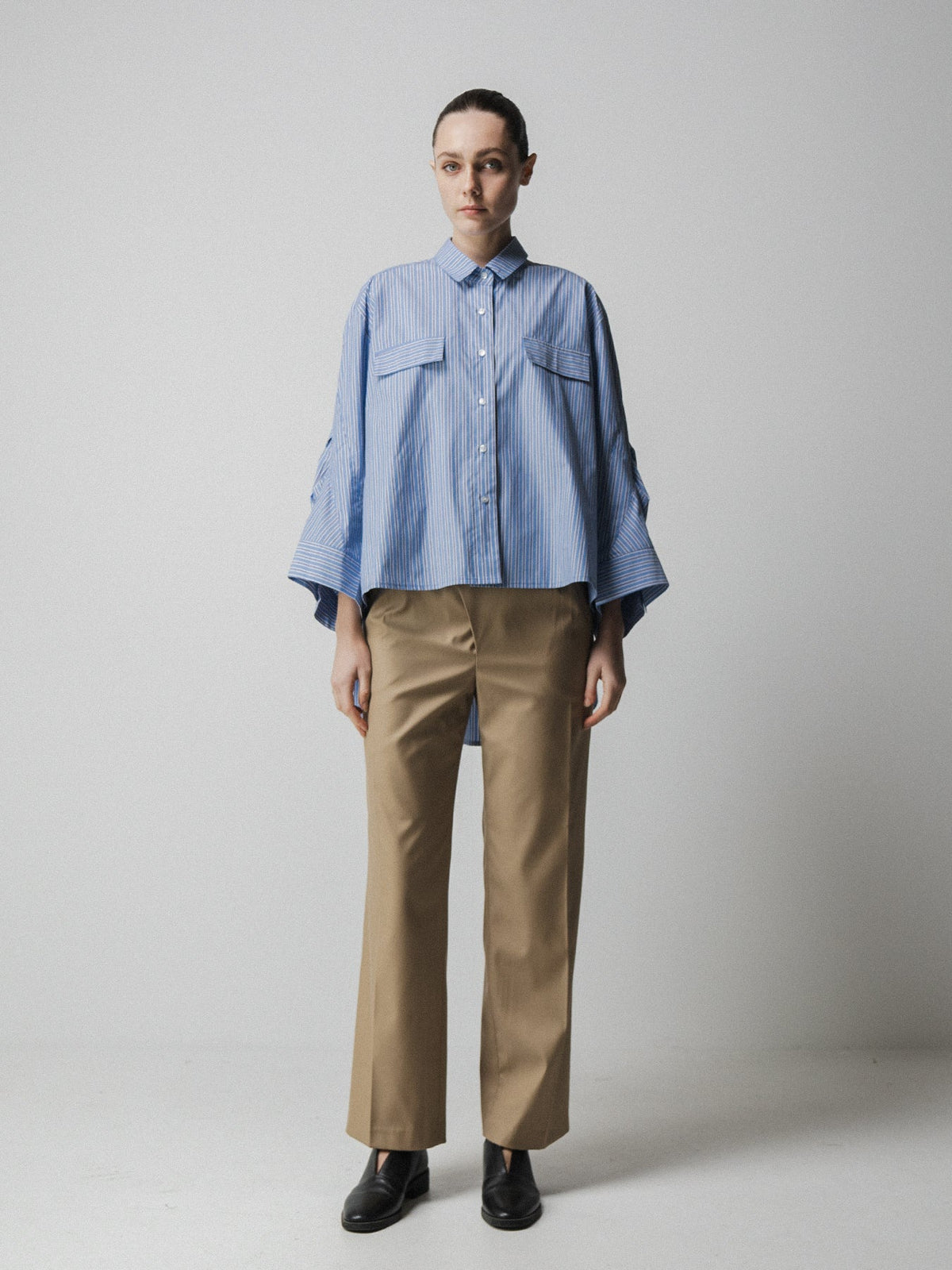 Emin + Paul Pintuck Sleeve Shirt in Stripe