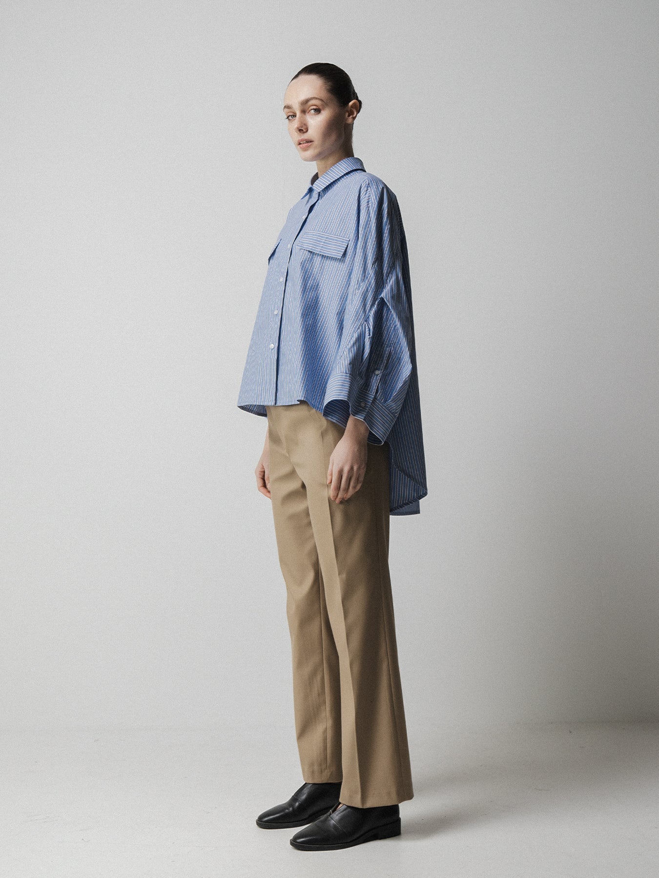 Emin + Paul Pintuck Sleeve Shirt in Stripe