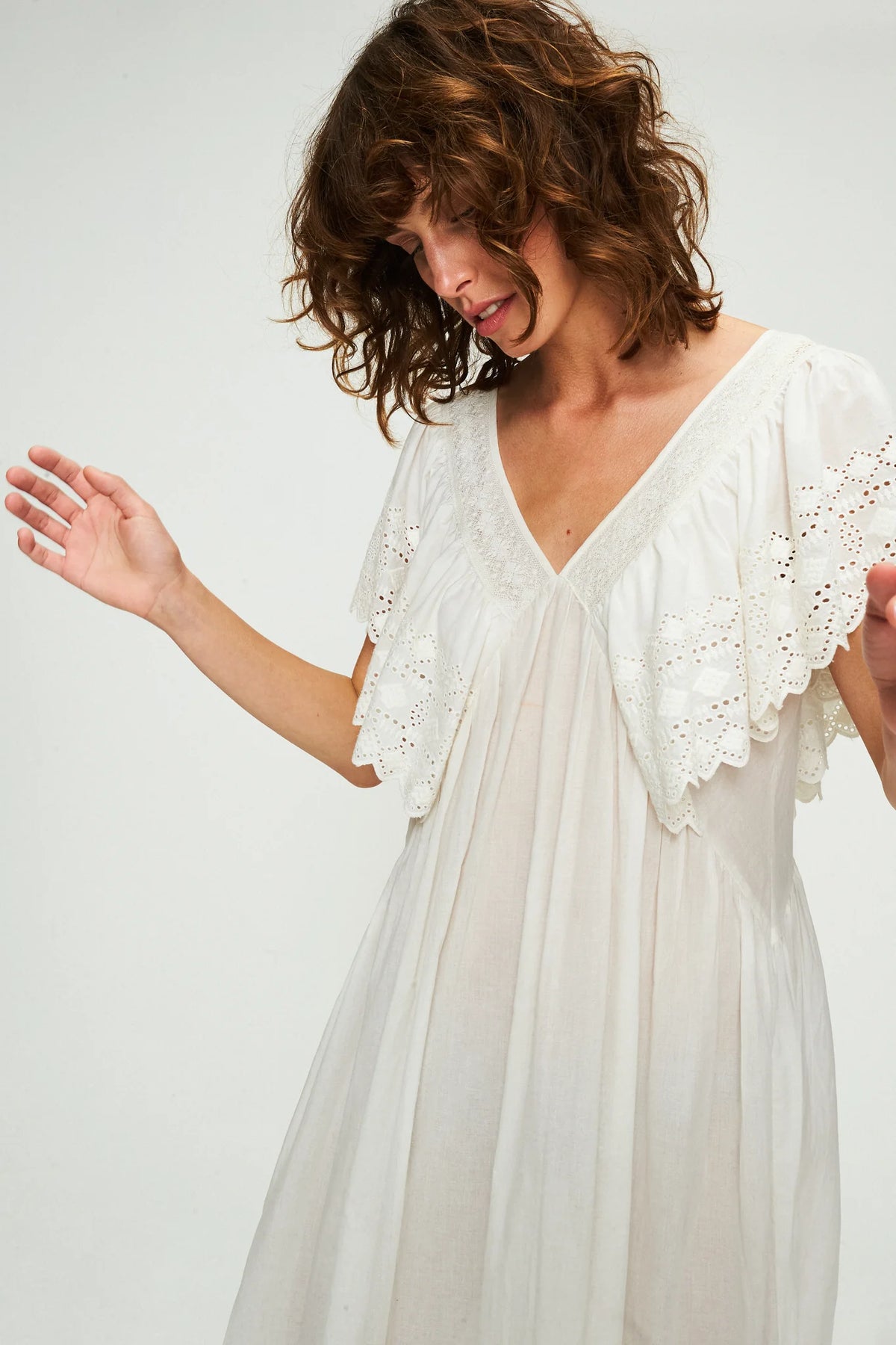 FAUNE Camelia Cotton Voile Dress in Vintage White