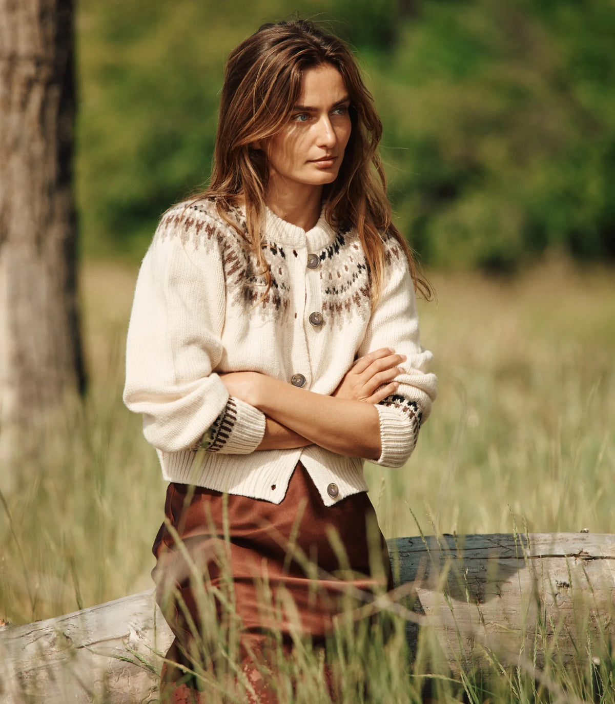 DÔEN Clarke Cardigan in Oatmeal Olympia Fairisle
