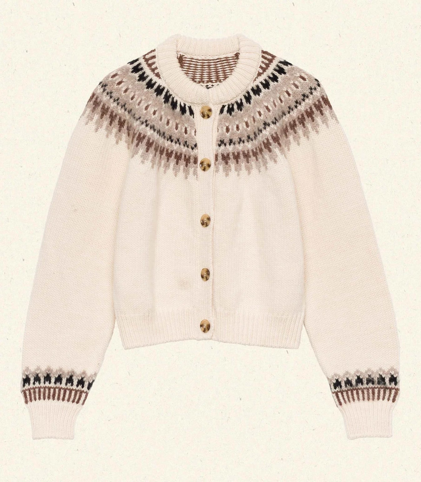 DÔEN Clarke Cardigan in Oatmeal Olympia Fairisle
