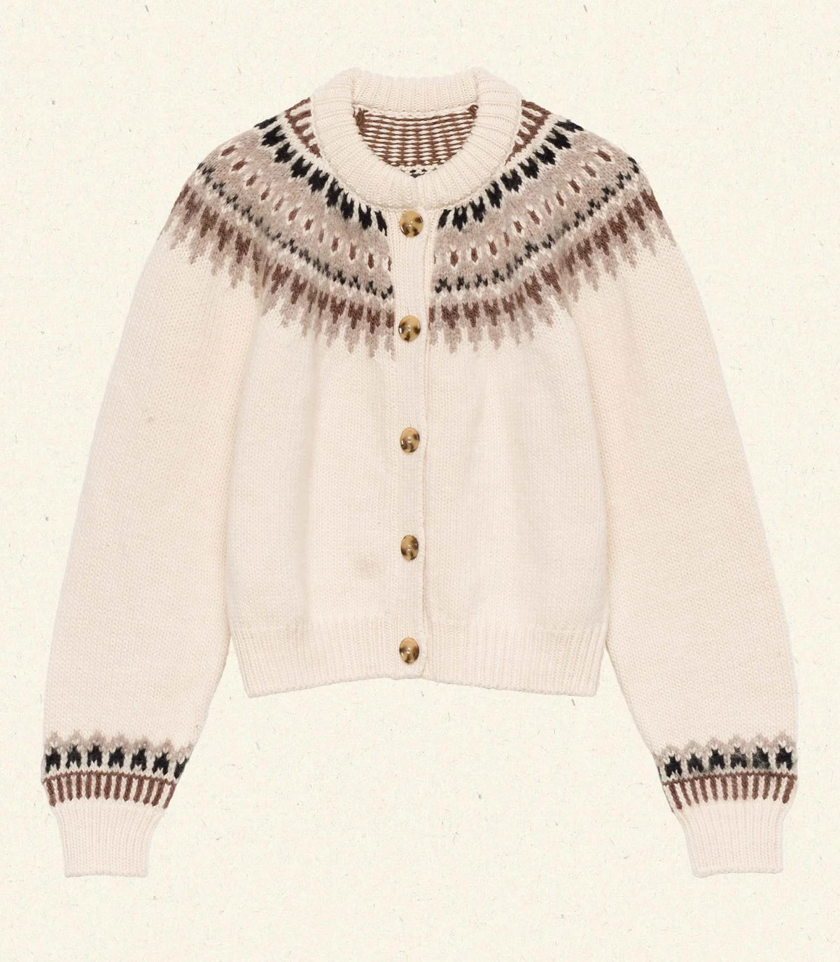 DÔEN Clarke Cardigan in Oatmeal Olympia Fairisle