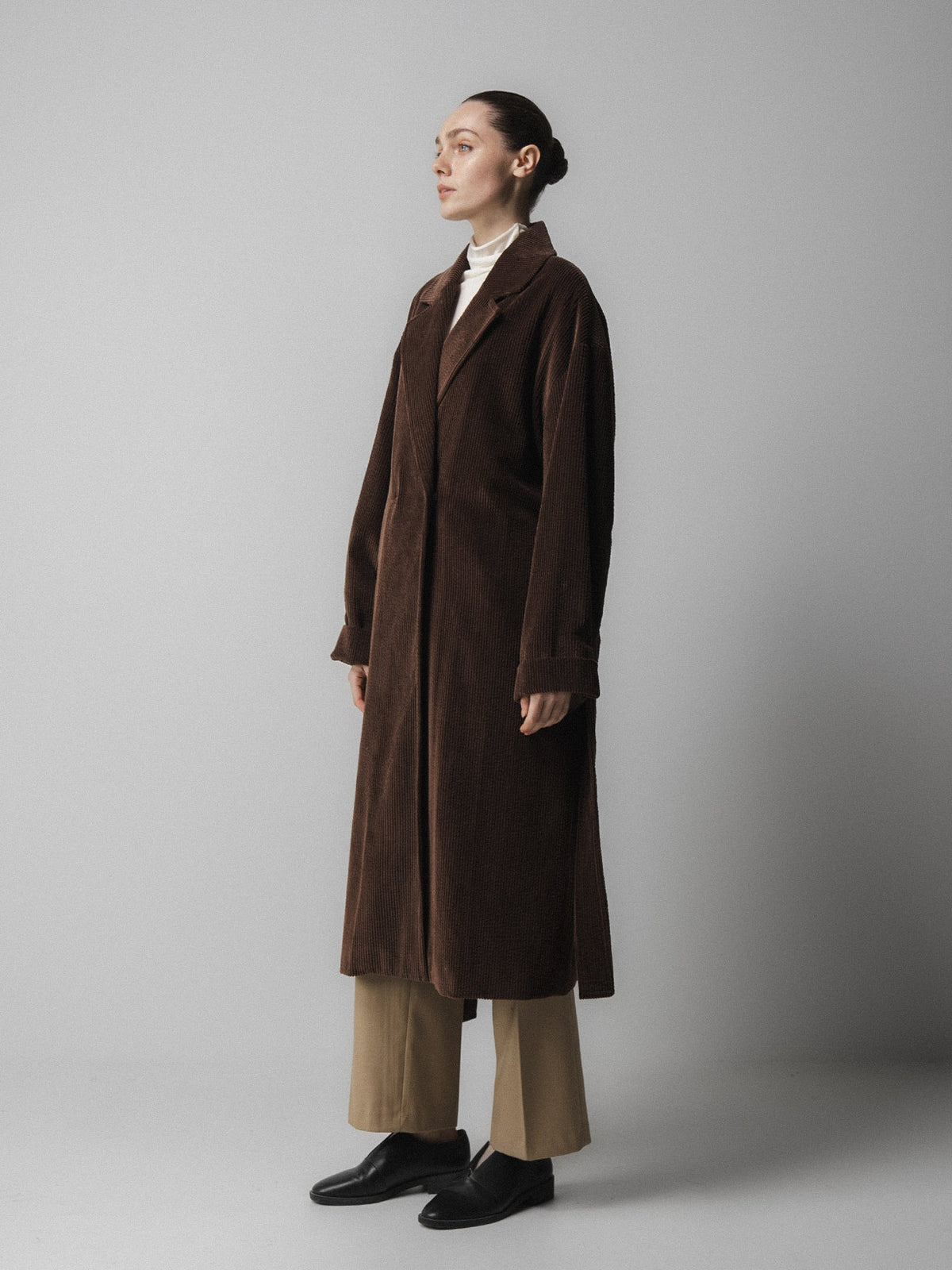 Emin + Paul Corduroy Long Belted Coat in Brown