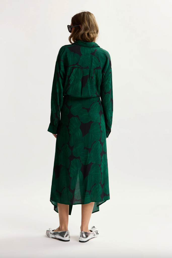 bottle green shirt dress Essentiel Antwerp Kamila Waist Tie | all black