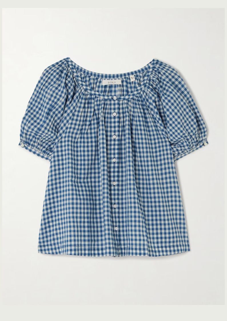 DOEN June Top in Blue Gingham