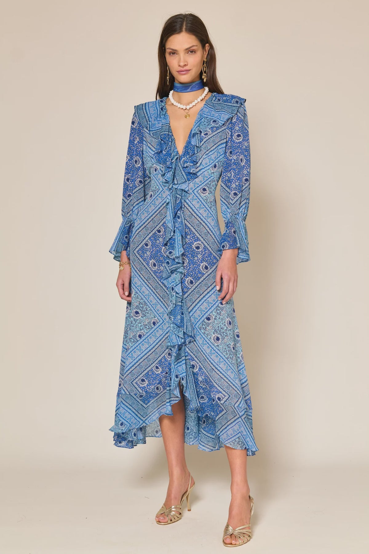 RIXO Gracye Dress in Boho Scarf Blue