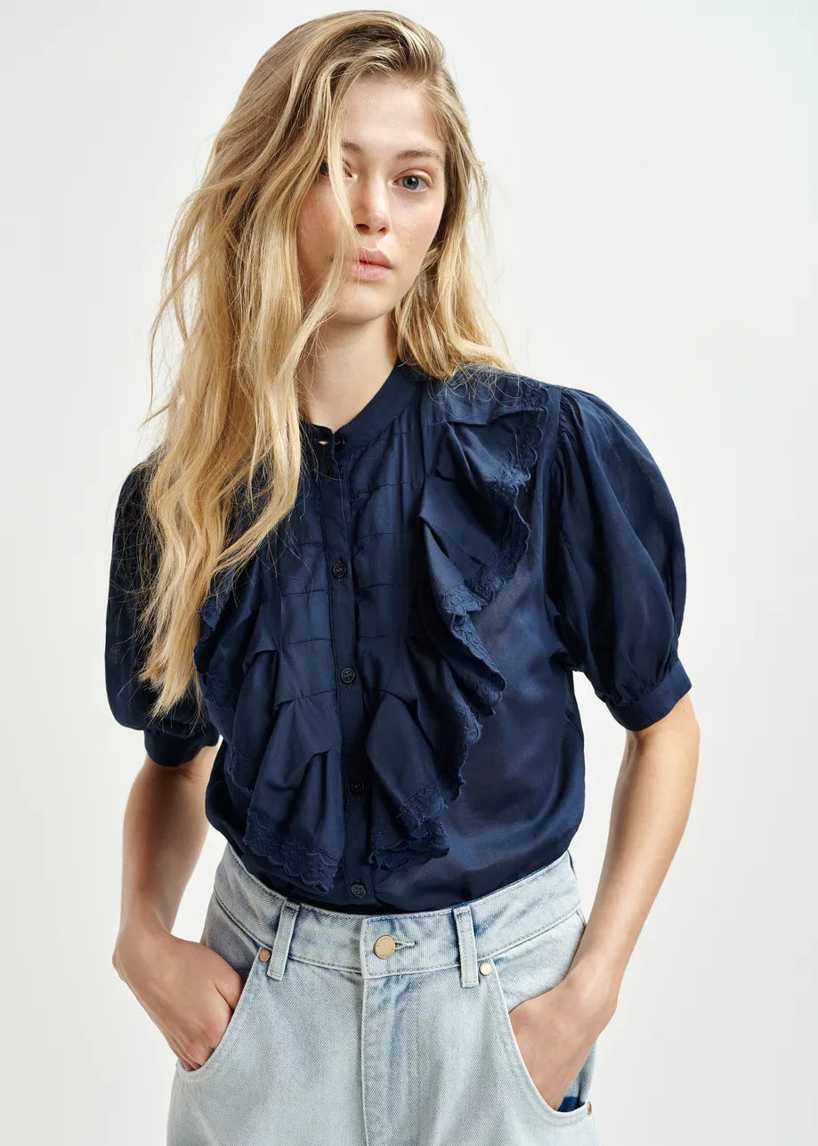 EA Hamadeus Ruffle Detail Shirt in Dark Sapphire