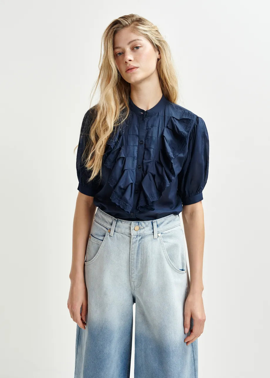 EA Hamadeus Ruffle Detail Shirt in Dark Sapphire