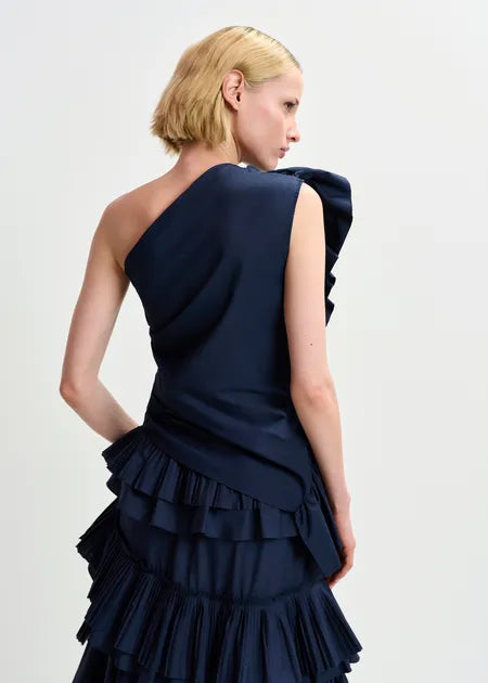 EA Haven Asymmetric Ruffle Top in Dark Sapphire