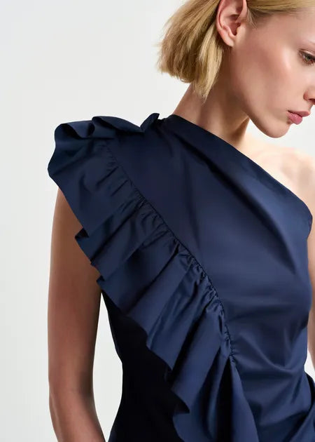 EA Haven Asymmetric Ruffle Top in Dark Sapphire