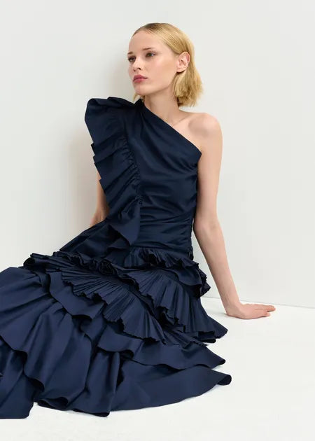 EA Haven Asymmetric Ruffle Top in Dark Sapphire