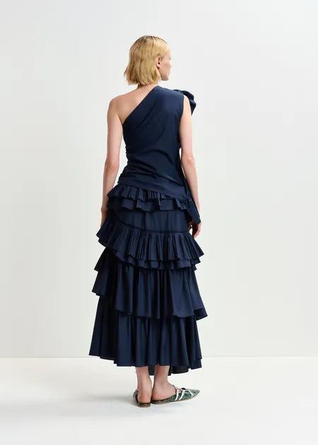 EA Haven Asymmetric Ruffle Top in Dark Sapphire