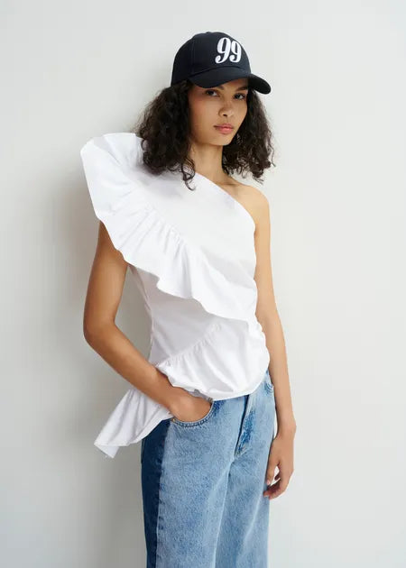 EA Haven Asymmetric Ruffle Top in White