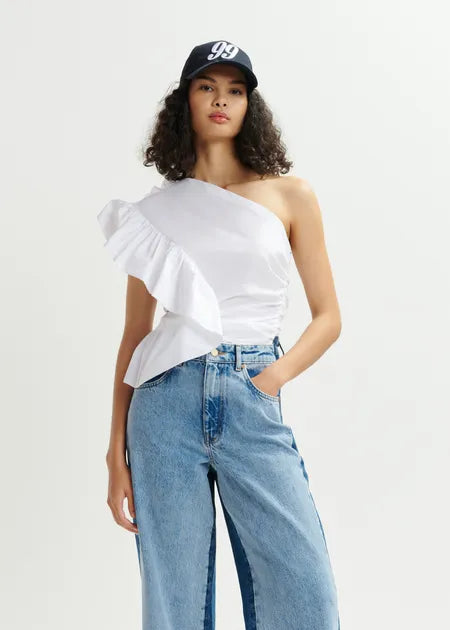 EA Haven Asymmetric Ruffle Top in White