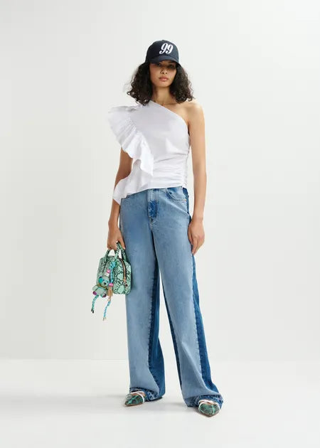 EA Haven Asymmetric Ruffle Top in White