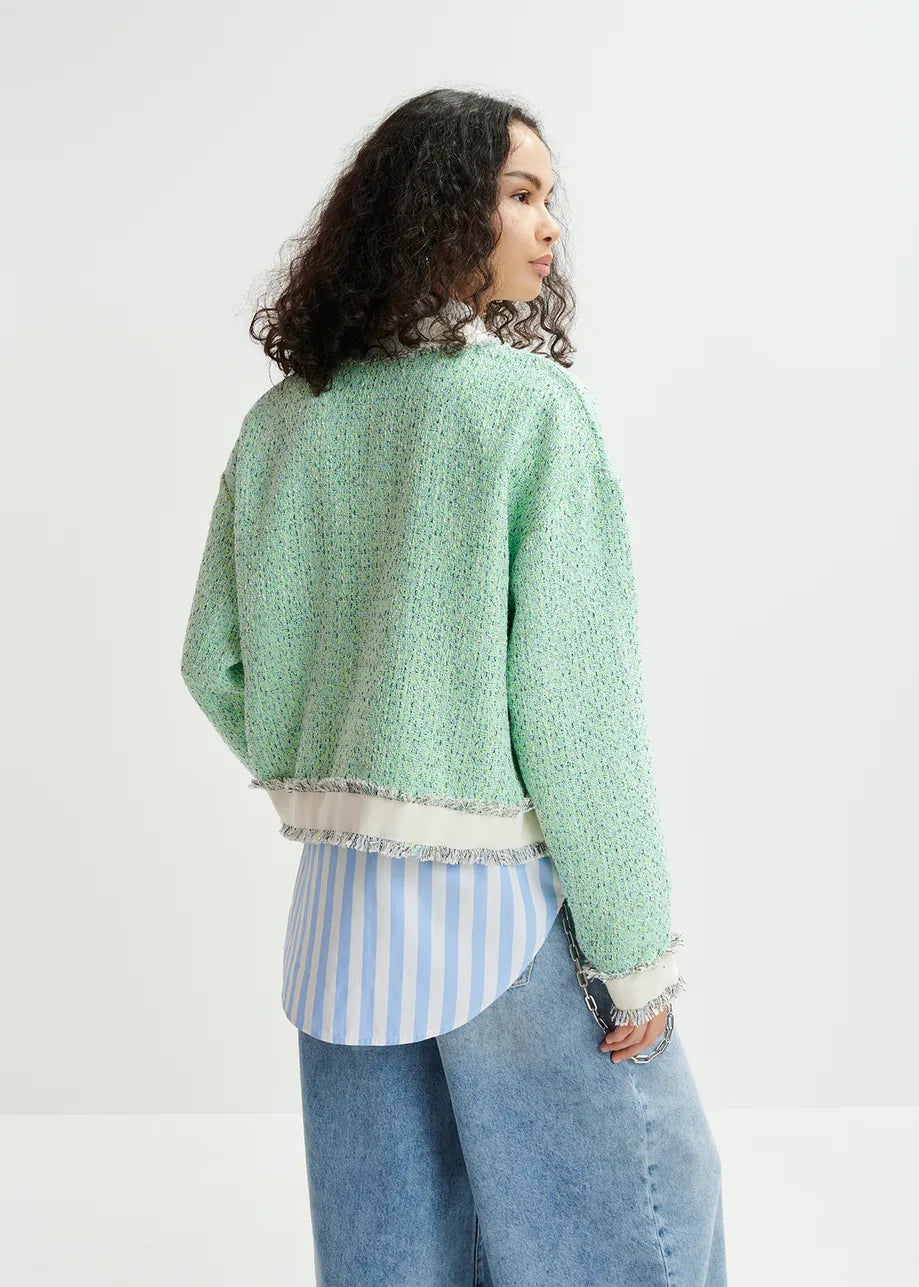 EA Hoola Cropped Fringe Jacket in Neptune Green