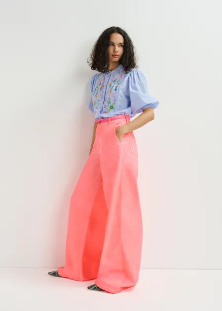EA Horange Embroidered Shirt in Aqua Blue
