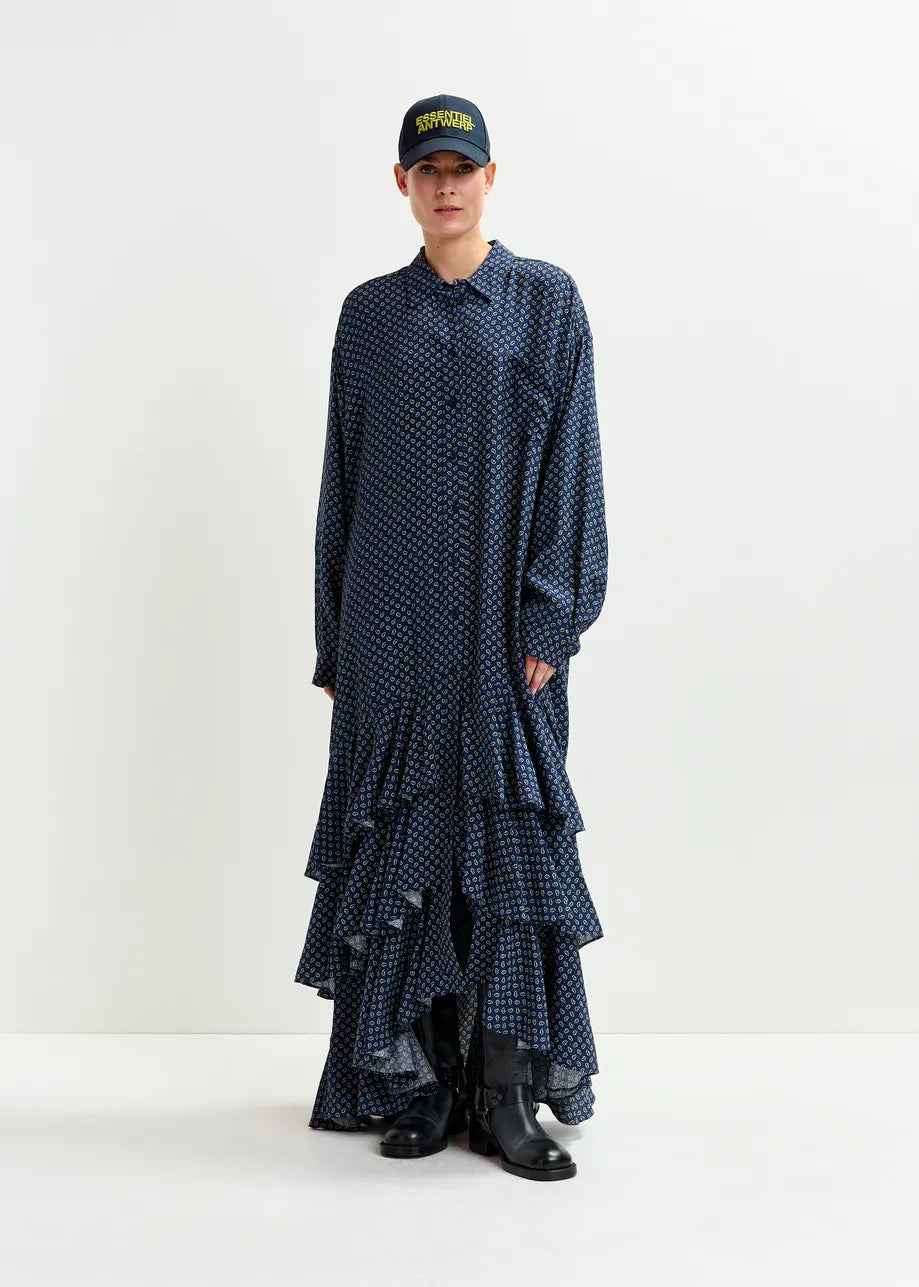 Essentiel Antwerp Imagazine Tiered Ruffle Dress in Black Iris