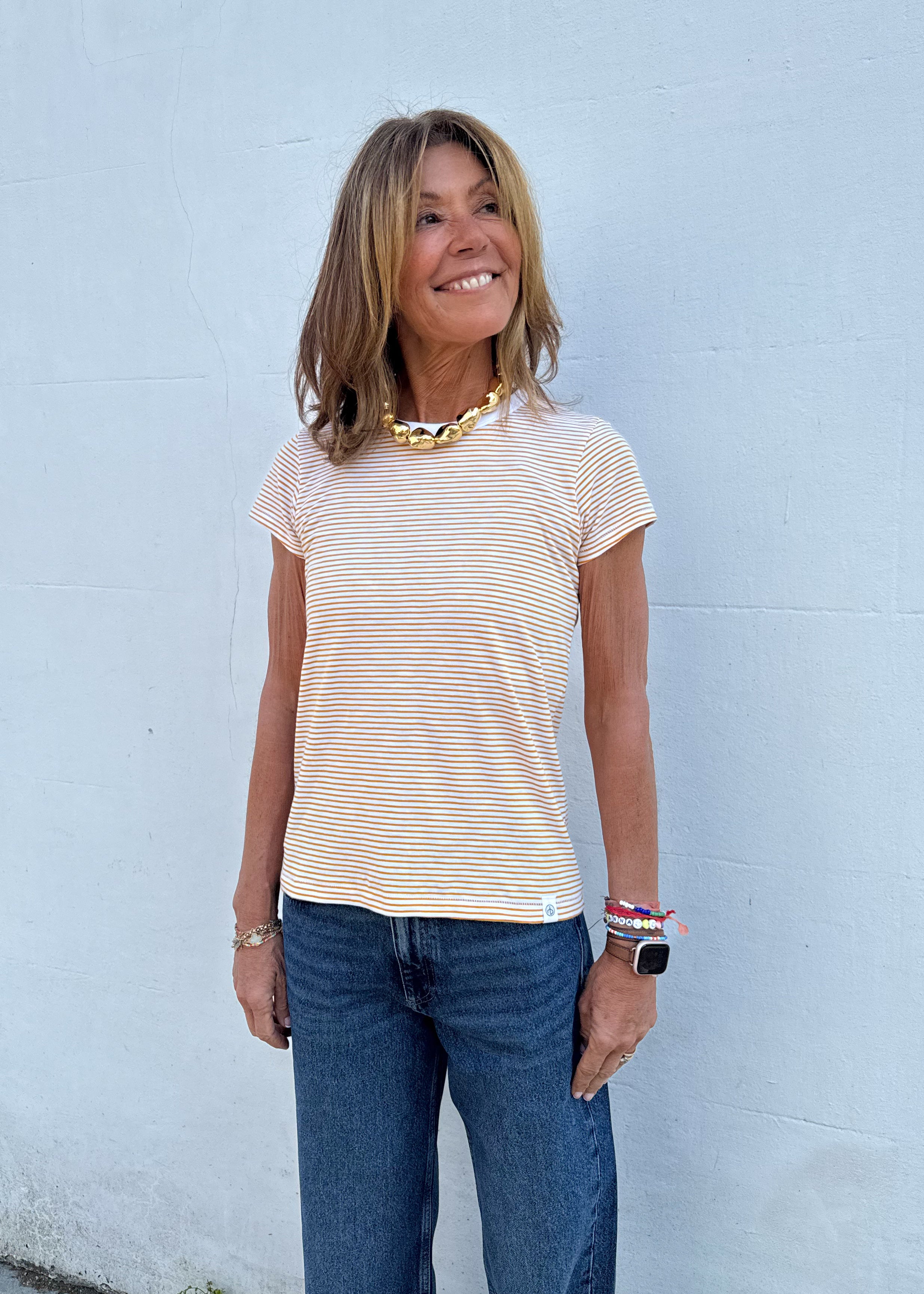 R&B SS Slub Stripe Tee in Yellow