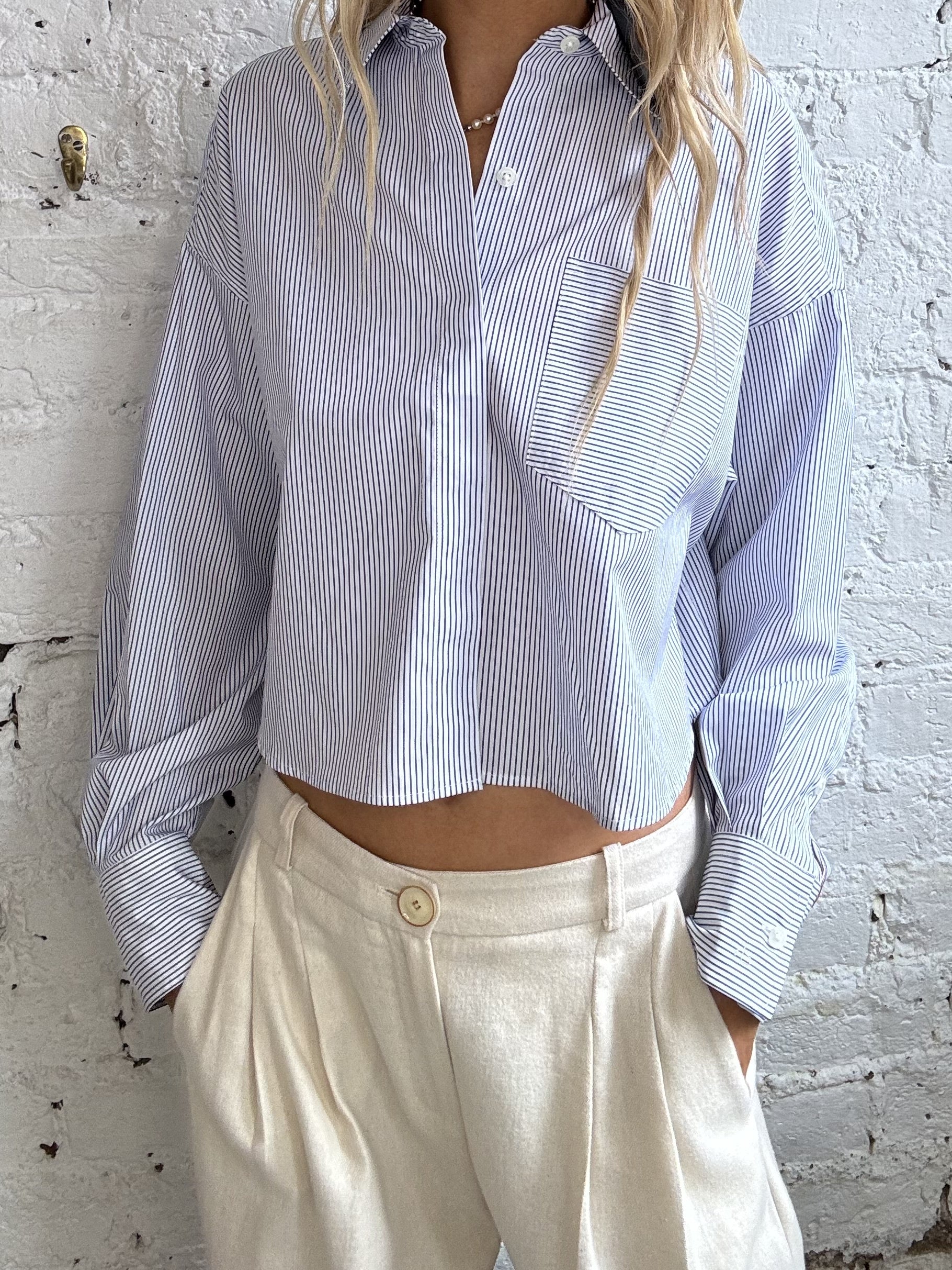 Rag & Bone Marin Cropped Striped Shirt in White