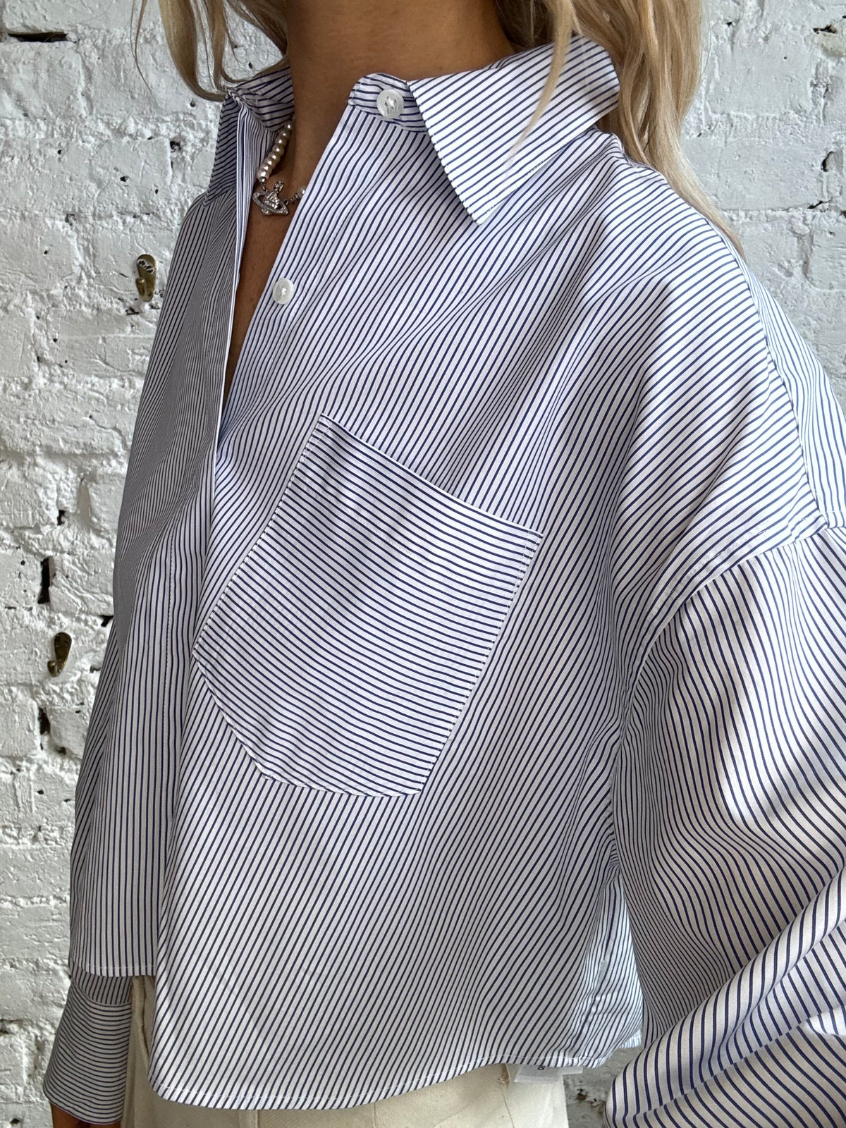 Rag & Bone Marin Cropped Striped Shirt in White