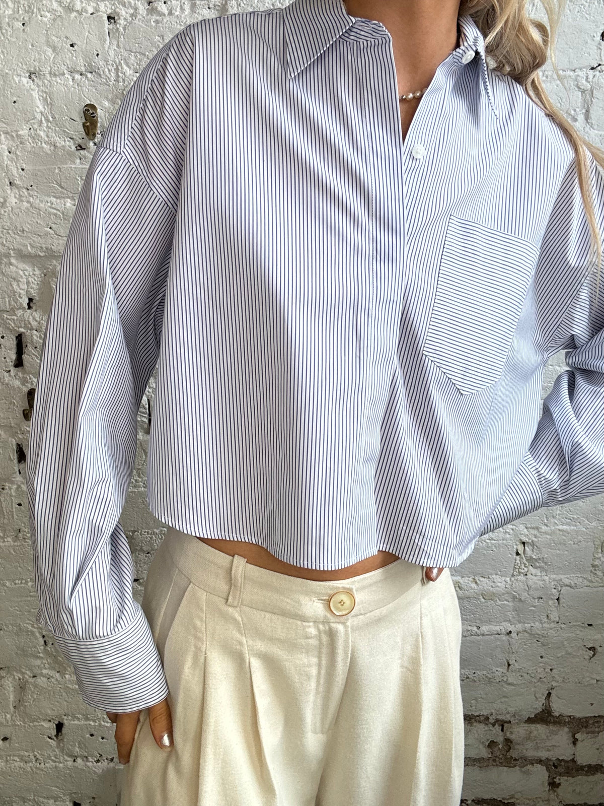 Rag & Bone Marin Cropped Striped Shirt in White