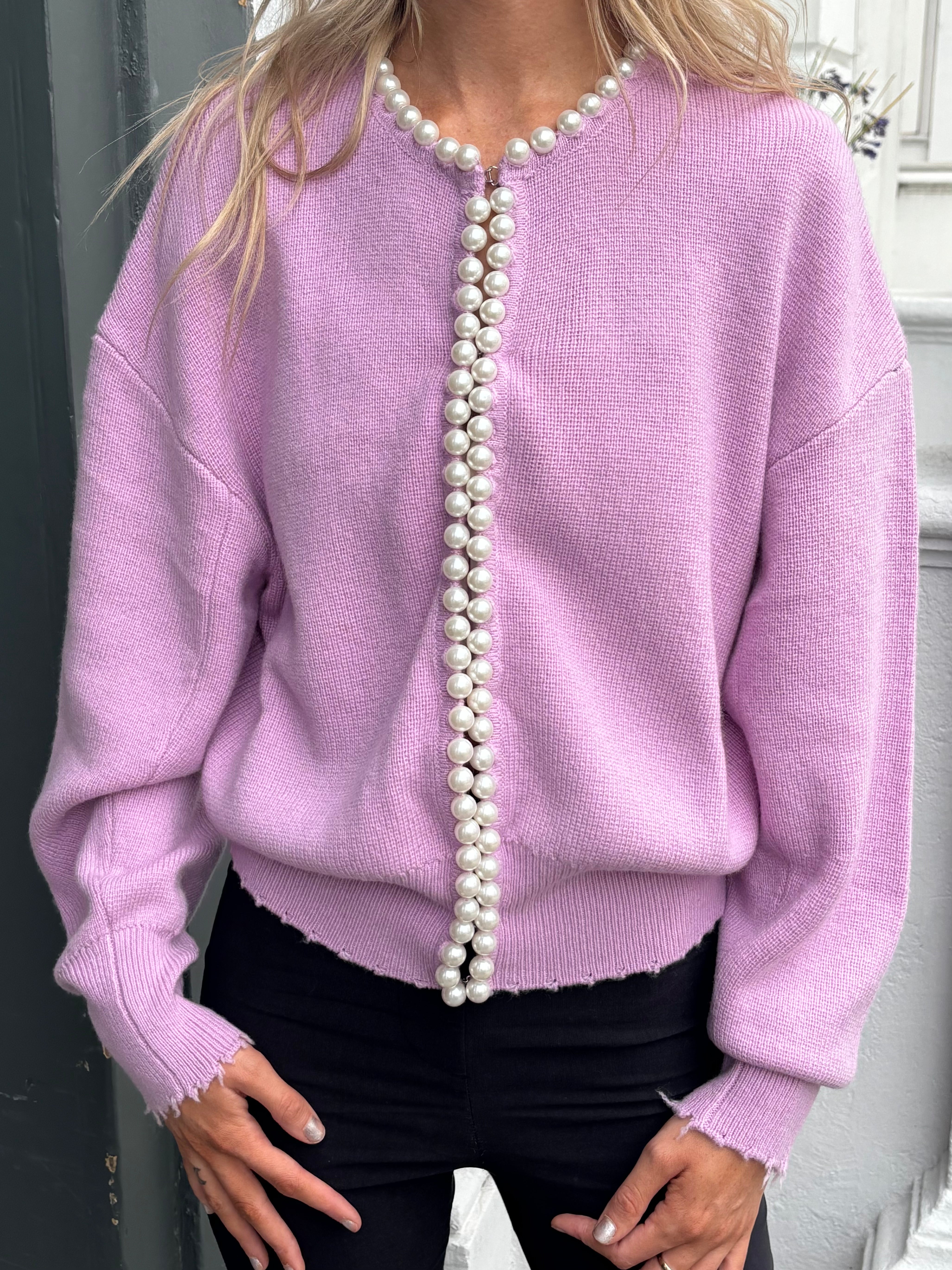 Essentiel Antwerp Ideas Knit Beaded Cardi in Lilac Cloud