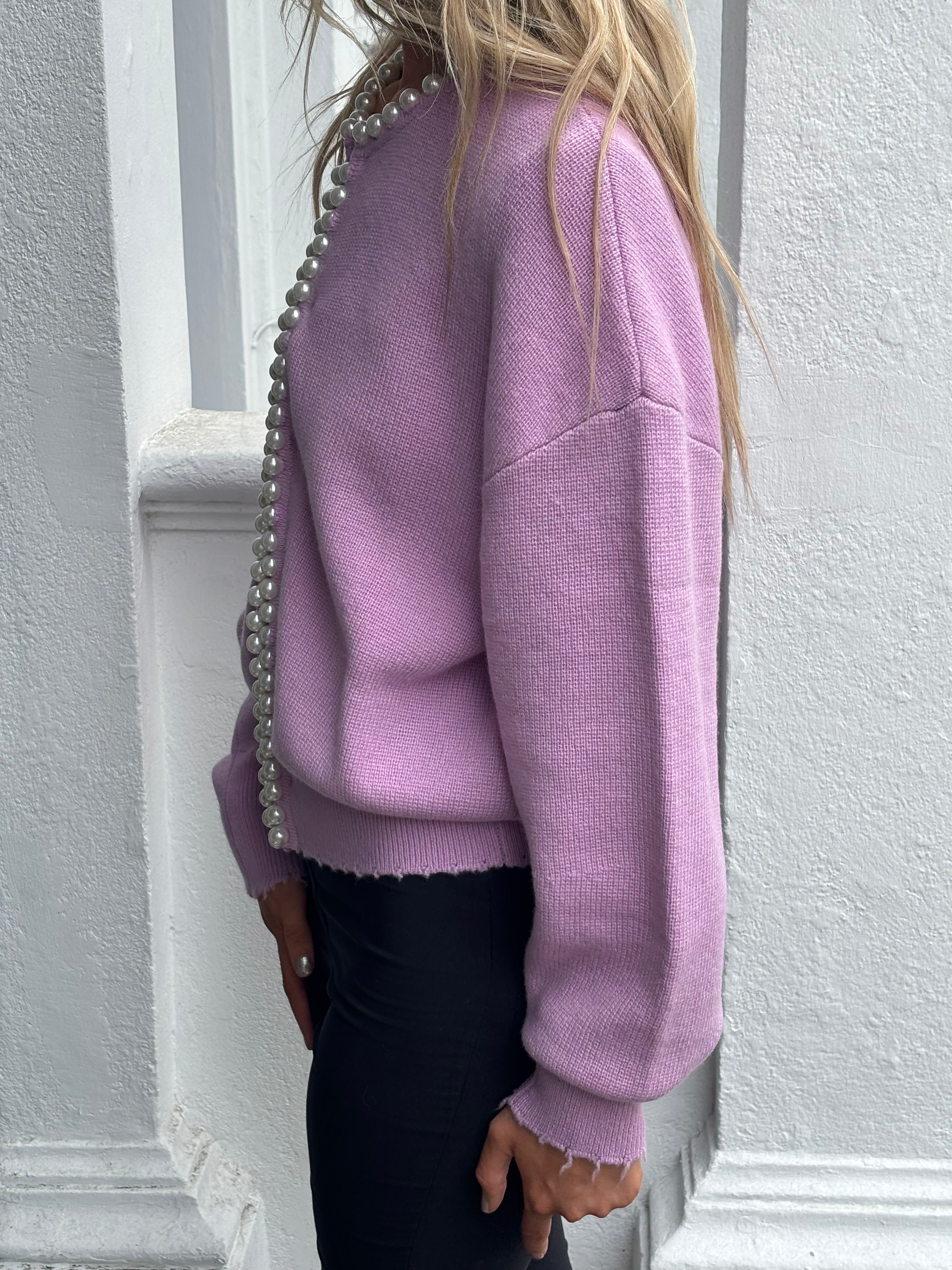 Essentiel Antwerp Ideas Knit Beaded Cardi in Lilac Cloud